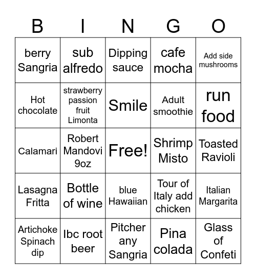 Olive garden Bingo Card