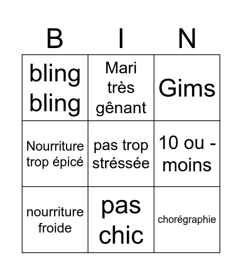 4 mariage pour une lune de miel Bingo Card