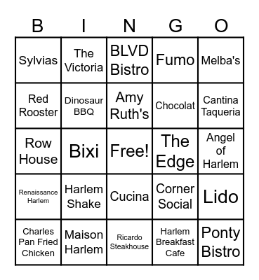 Harlem Restaurants Bingo Card