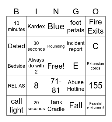 Safety Bingo Card