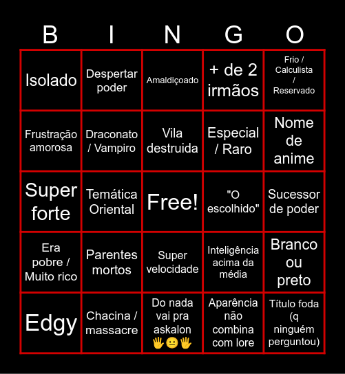 Super Ultra Mega Edgy Bingo Card