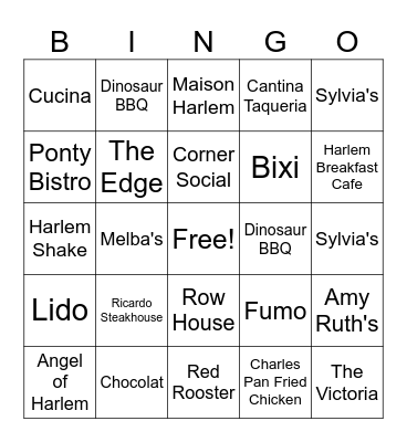 Harlem Restaurants Bingo Card