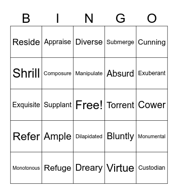 Vocabulary Practice Bingo Card