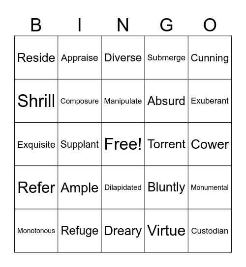 Vocabulary Practice Bingo Card