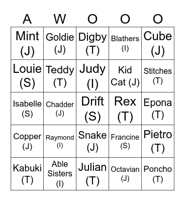 Ralfonic Animal Crossing (round 2) Bingo Card