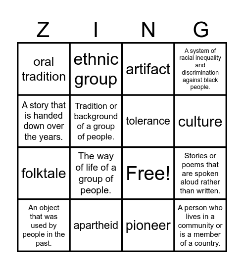 3rd Grade Chapter 3 Vocabulary Zing Bingo Card