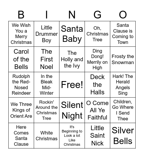 Christmas Singo Bingo Card