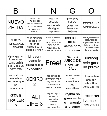 GAME AWARDS 2025 Bingo Card