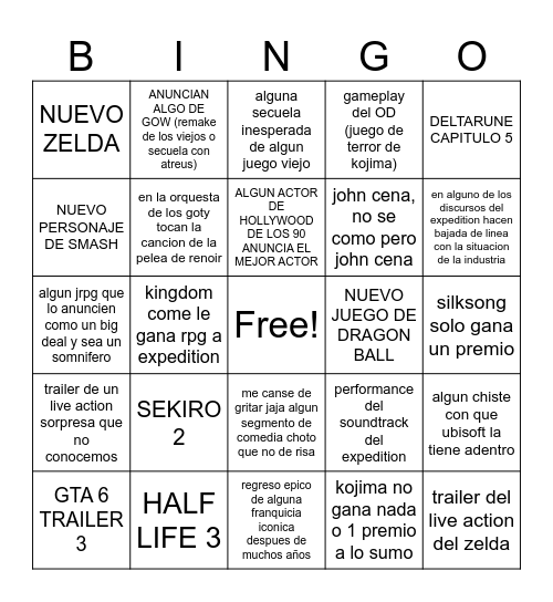 GAME AWARDS 2025 Bingo Card