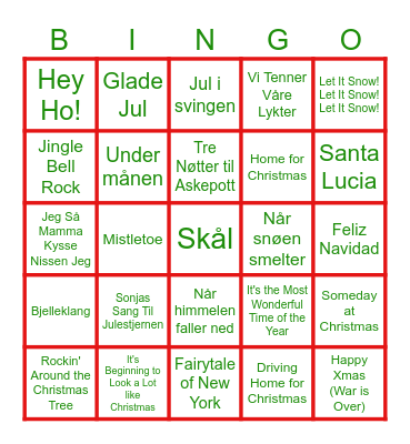 Julebord Bingo Card