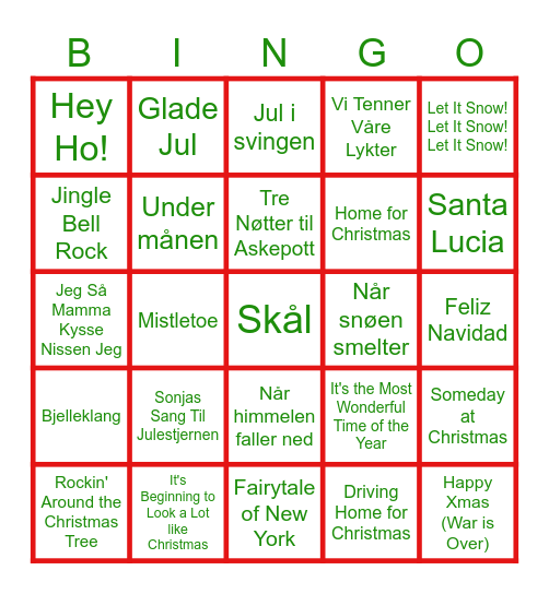 Julebord Bingo Card