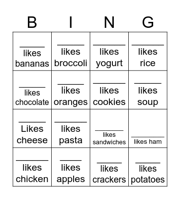 FAVOTITE FOODS Bingo Card