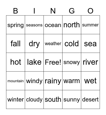 Weather Bingo Card