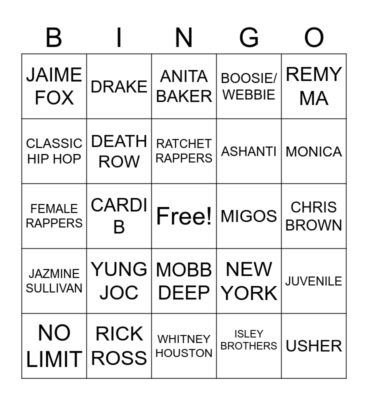 A IS 4 AWESOME R&B BINGO Card