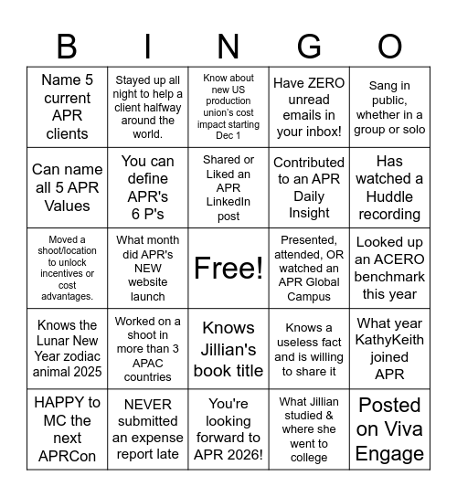 APR's 25th ANNIVERSARY BINGO: APAC Bingo Card