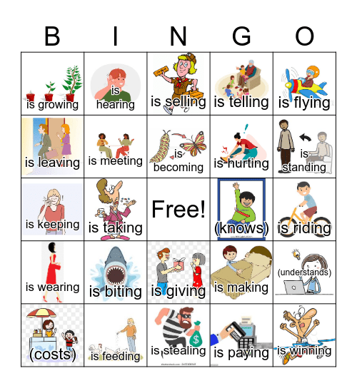 Present continuous #3 Bingo--images only Bingo Card