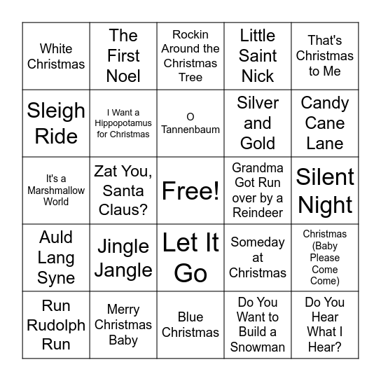 Winter Singo Bingo Card