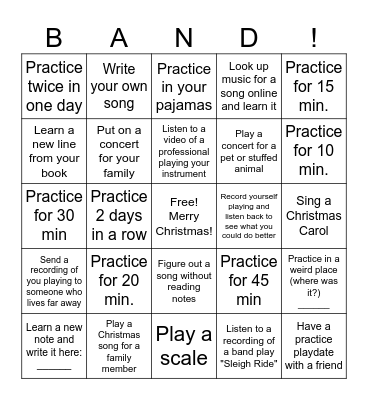 Name:_________________ Christmas Band Bingo! Bingo Card