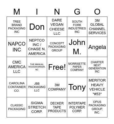 MINGO Bingo Card