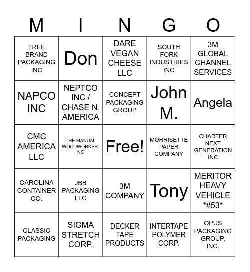 MINGO Bingo Card