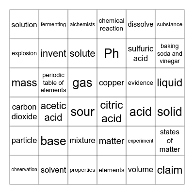Chemical Magic Bingo Card