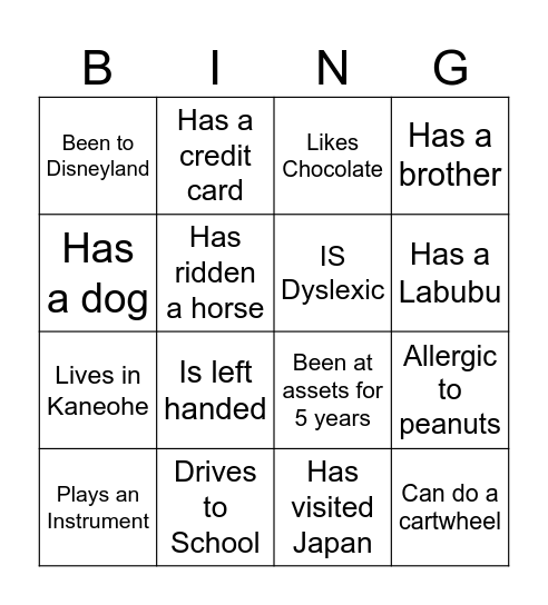 Getting to Know Classmates Bingo Card