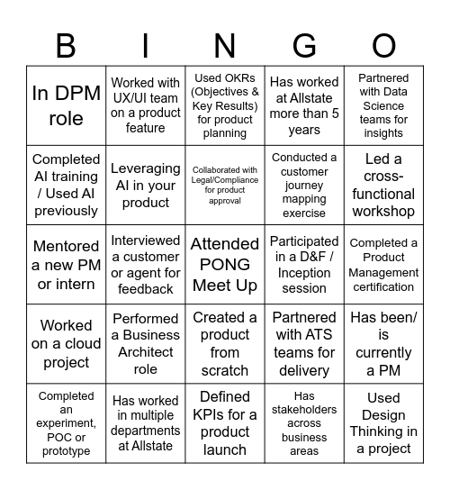 2025 YE PONG Bingo Card