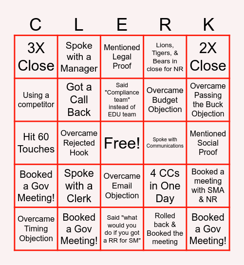 Team Metzger Bingo Card