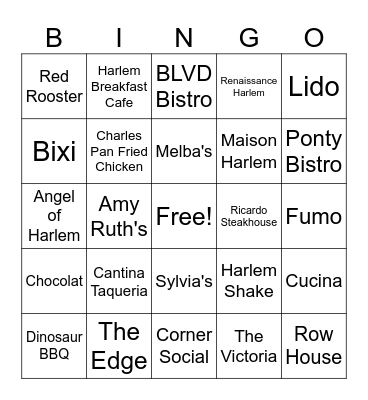 Harlem Restaurants Bingo Card