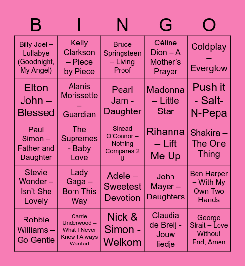 Amber’s babyborrel muziek bingo Card