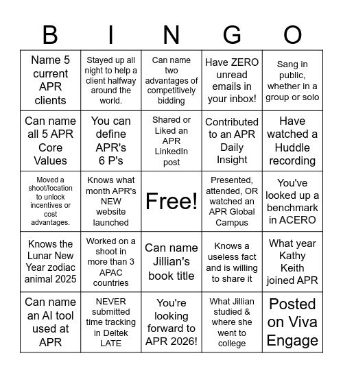APR's 25th ANNIVERSARY BINGO: APAC Bingo Card