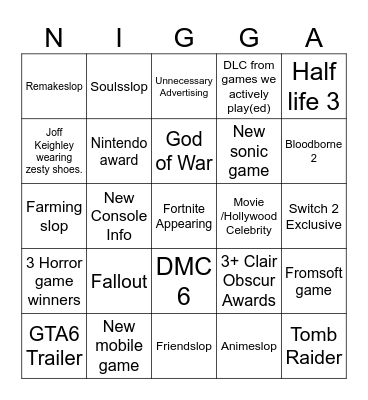 Game Awards 2025 Bingo Card