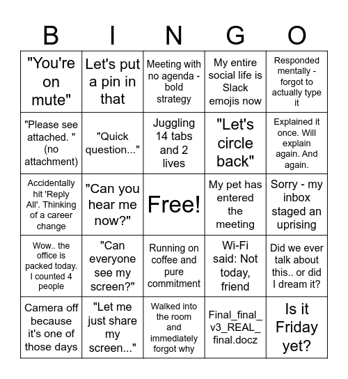 Year-End Office Bingo Card