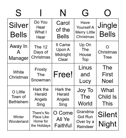 Christmas Singo Bingo Card