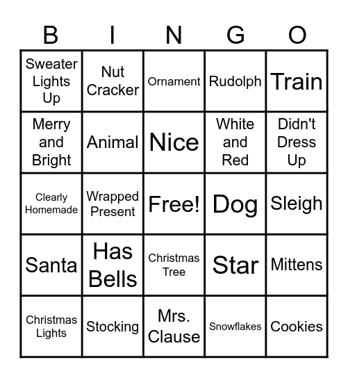 Ugly Sweater Bingo Card