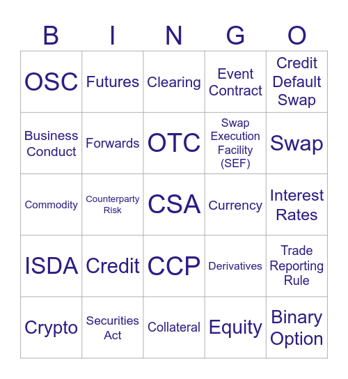 Derivatives Bingo Card
