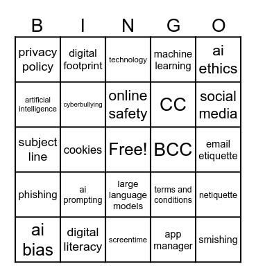 Digital Citizenship Bingo Card