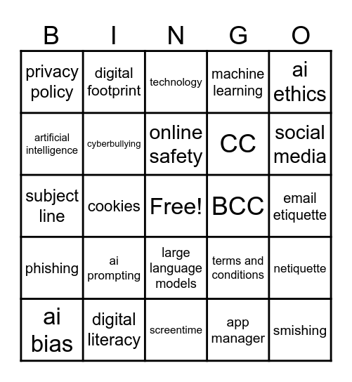 Digital Citizenship Bingo Card