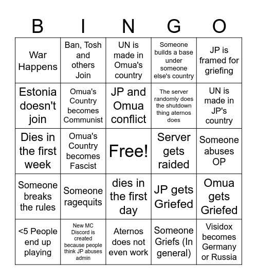 MC Server bingo Card