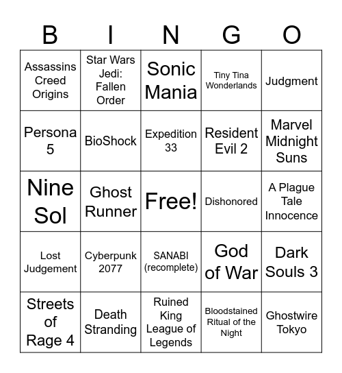 2026 Achievement Completion Bingo Card
