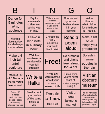 BahSheRui Side Quest 2026 Bingo Card