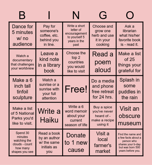 BahSheRui Side Quest 2026 Bingo Card