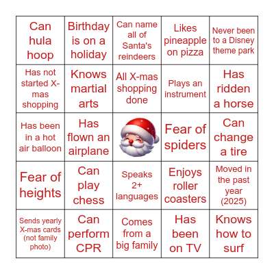 Jingle & Mingle!!            Find someone who matches each description on the card & write their name in the appropriate box. Bingo Card