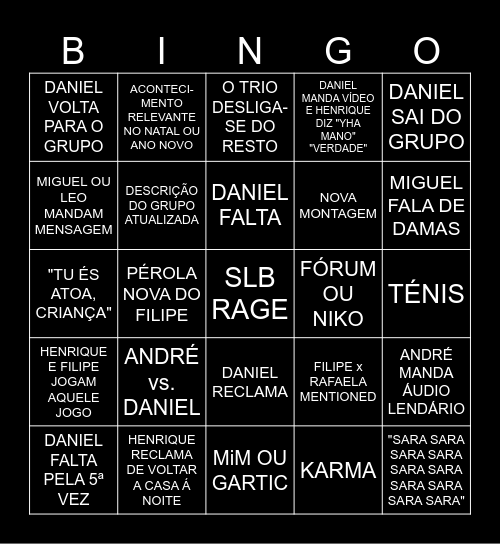 BINGÃO DOS GANDULOS Bingo Card