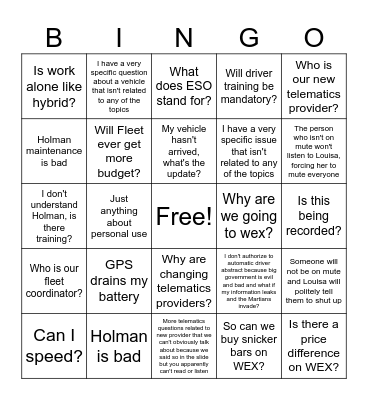 User Call Bingo Card