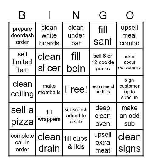 Subway Bingo Card