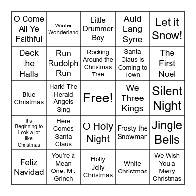 Christmas Music Bingo Card