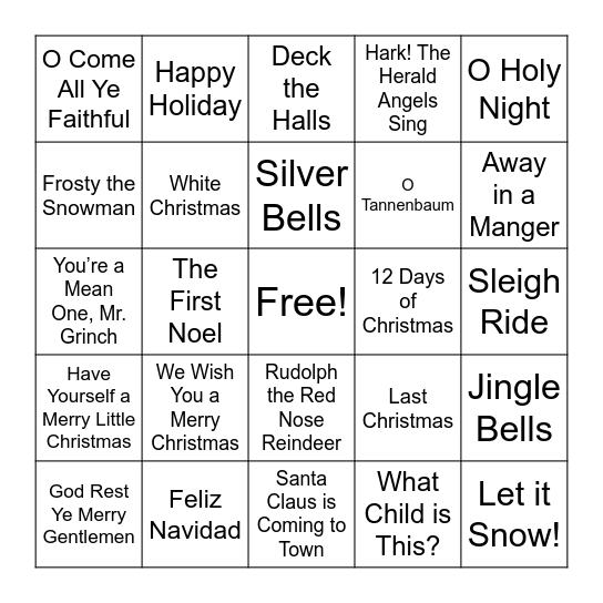 Christmas Music Bingo Card