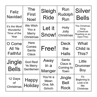 Christmas Music Bingo Card