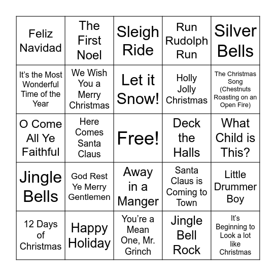 Christmas Music Bingo Card